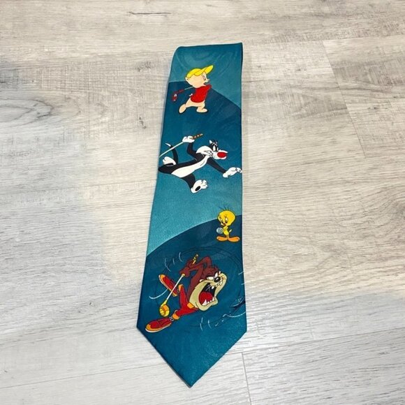 Rare Vintage Warner Brothers Tweety and Sylvester Golfing Necktie 58in Made USA - Picture 3 of 5